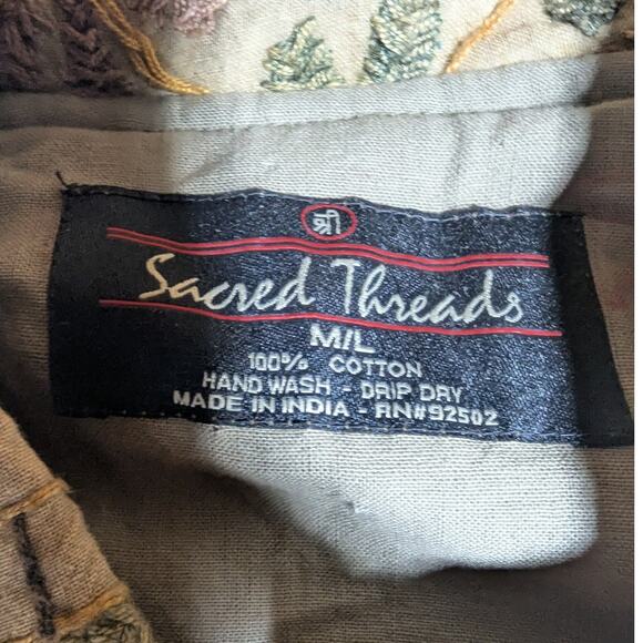 Vtg 1990s Sacred Threads Beige Colorful Floral Embroidered Longline Jacket M L - Picture 4 of 4